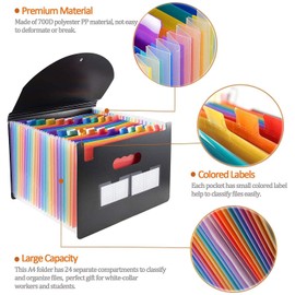 24 Pockets Expanding File Folder with Lid - Plastic Portable Filling Storage with Big Capacity Expandable Wallet Stand