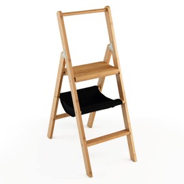 Giantex 3 Step Ladder, 100% Bamboo Folding Step Stool with Handrail, Storage Bag, Wide Pedal, Max Load 330lbs, Lightweight Portable Stepping Stool for Adults