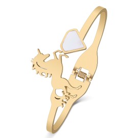 DOWAY Dainty Horse Gifts for Women Cute Unicorn Horse Bangle Bracelets Stainless Steel Unicorn Horses Jewelry Charms Decor Stuff Accessories (Unicorn Gold Plated), Medium, Stainless Steel, Rhinestone