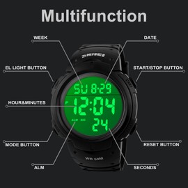 VenSten Mens Digital Sports Watch, Males Waterproof Electronic Military Army Watches Large Analogue Durable Wristwatch - Black