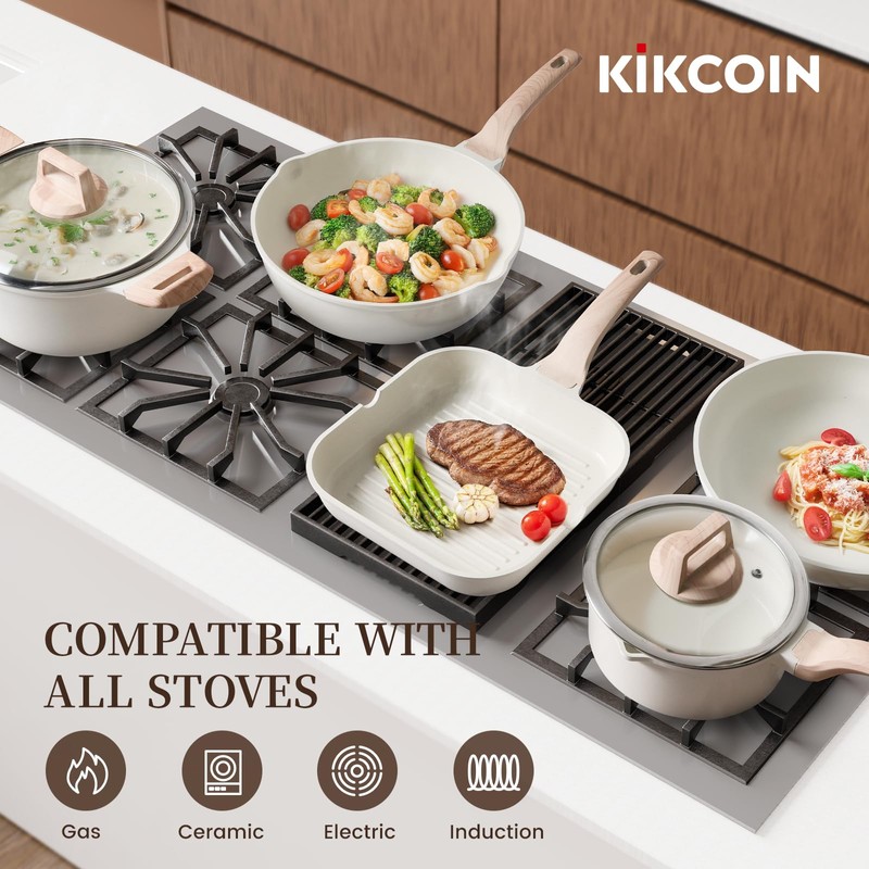 Kikcoin 16Pcs Pots and Pans Set Nonstick Ceramic Cookware Sets