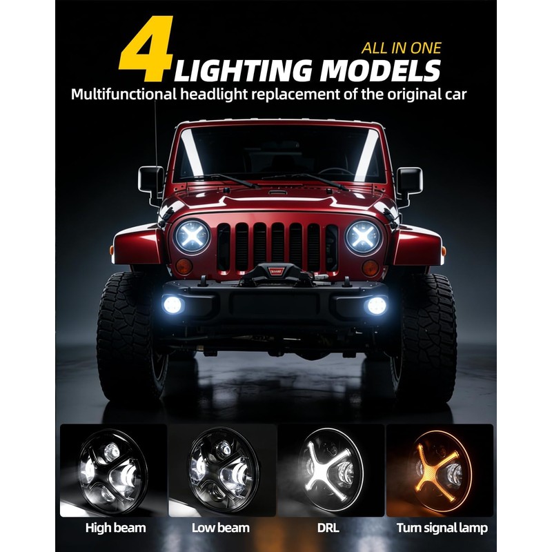 X-Design 7 Inch Round LED Headlights Compatible with Jeep Wrangler