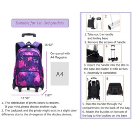 Girls Rolling Backpack Kids Backpack with Wheels Roller School Bag Wheeled Rucksack Pink