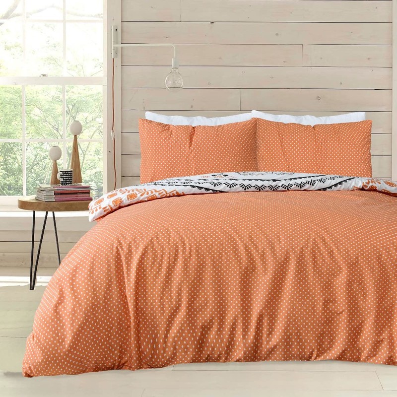 Sleepdown Tribal Elephant Mandala White Rust Orange Reversible Duvet Cover