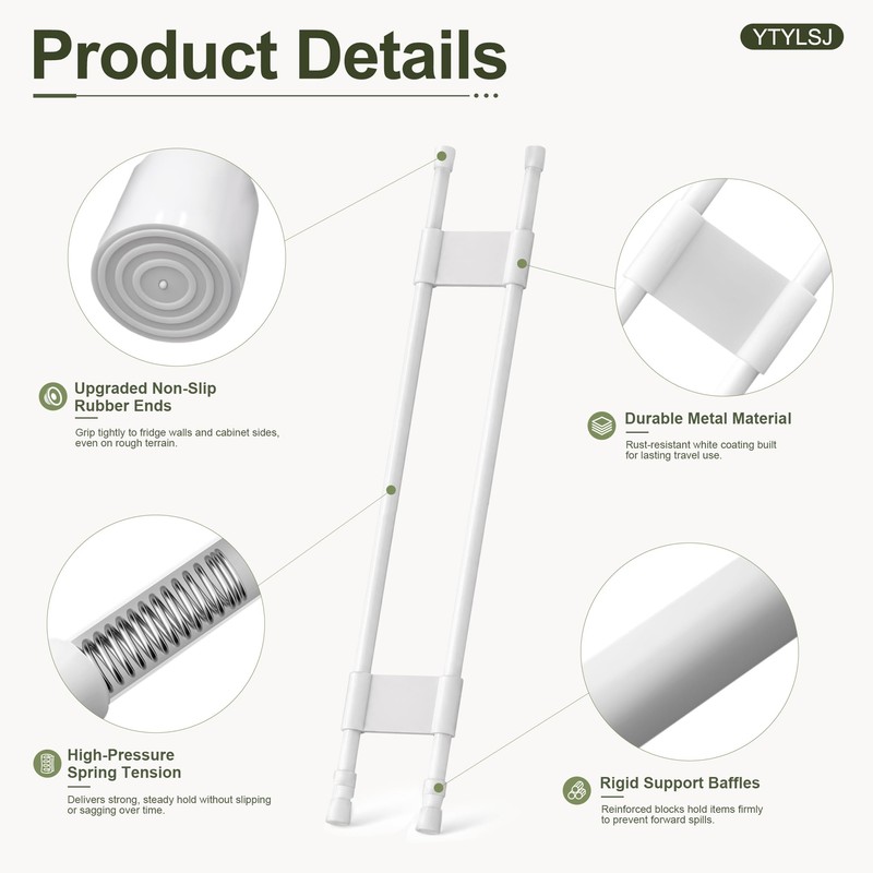 4-Pack RV Fridge Bars, Adjustable RV Tension Rods, 19.5-36.7"