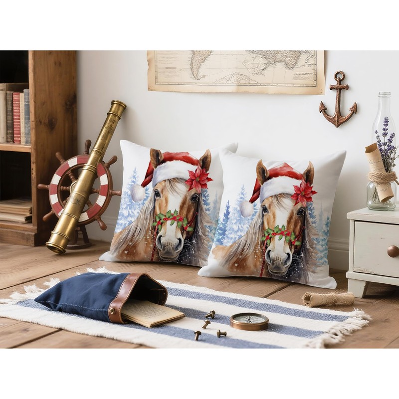 Doobicy 2 Pack Christmas Horse Pillow Covers 20”x20” Rustic Farmhouse