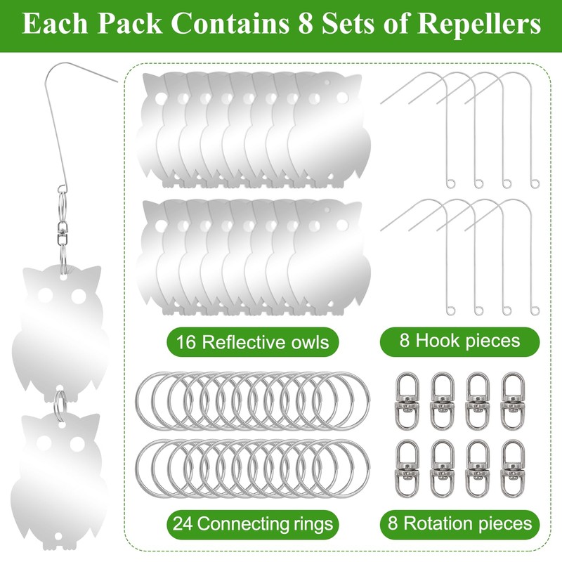 HADEEONG Bird Reflectors to Keep Birds Away, 8-Pack Reflective Owl