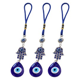 TAIZER 3 Pieces Turkish Blue Eye Evil Eye Amulet Wall Hanging Evil Eye Home Decor Protection Blessing Charm Gift Home Pendant Lucky Charm with a Cross (1, Palm Trees)