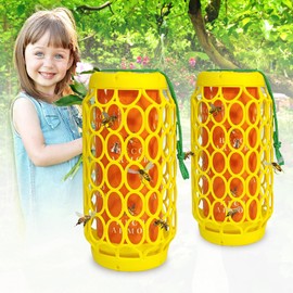 2 Pack Wasp Trap Outdoor Hanging, Wasps Traps for Patio with Honey Tray, 6 PCS Refillable Sticky Papers, Outdoor Sticky Yellow Jacket Bee Trap Insects Catcher, Fly Bug Insect Deterrent Killer