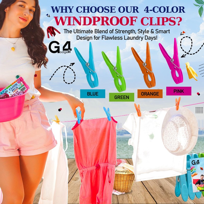 G4GADGET Clothes Pegs 24 Pack, Strong Grip Pegs for Washing