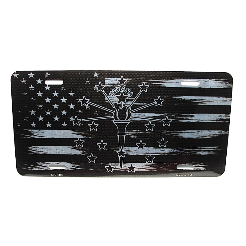 DIGIART INTERNATIONAL INDIANA STATE FLAG AMERICAN FLAG BRUSHED METAL CAR