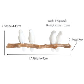 Bird Hat Hook,Wall Rack Hanger Decor Hooks,Tree Branch with Unique Hanging White Dove for Coat Towel Key Clothes in Bathroom Kitchen Bedroom Living Room(4 Birds)