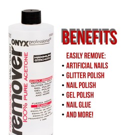 Onyx Professional Onyx Professional 100% Pure Acetone Nail Polish Remover Kit with 7 inch Nail File, Maximum-Strength Nail Polish Remover for Gel, Artificial & Glitter Nail Polish, Quick and Effective Formula, 16 Fl Oz