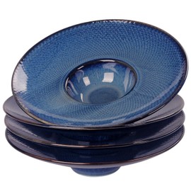 jinsongdafa Soup Bowls, Soup Plates, 5.1 oz, Porcelain Pasta Bowl Set of 4, Wide edge Shallow Bowl Plates, Rimmed Bowls with Rim, Best choice for high-end restaurants and foodies,Royal blue 9.8 Inch