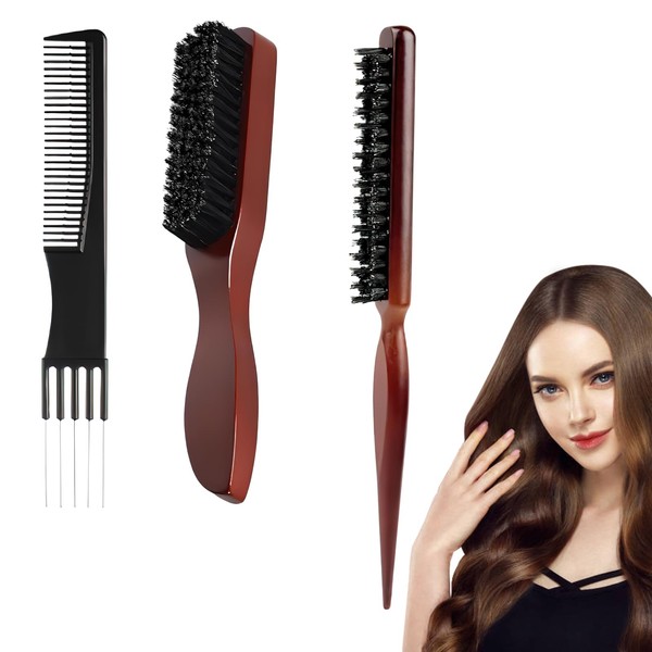 DOOCECIY 3 Pcs Slick Back Hair Brush Set, Smoothing Bristle