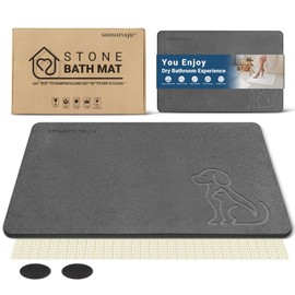 Stone Bath Mat Quick Dry Diatomaceous Earth Bath Mat Non-Slip Shower Stone Bathmat Super Absorbent Water Diatomite Bathroom Floor Pad Elegant,Natural,Esay to Clean (Pet Pattern-Darkgray)
