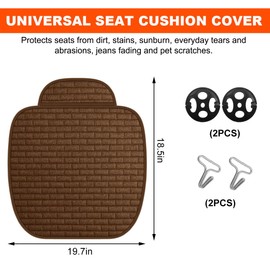 KVAEY Front Car Seat Cover, Anti-Slip Bottom Front Seat Cover Protector with Storage Pocket, Breathable Linen Driver Seat Protector Comfortable Front Cushion Pad for Most Vehicles (Brown)