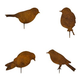 SVUPUE Metal Birds, Rusty Birds Decoration, 4 Patina Birds with Screw, Suitable for Garden, Interior Decoration