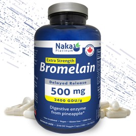 Naka Platinum Bromelain, Extra Strength 500mg, Delayed Release, Digestive Enzyme for Men & Women from Pineapple, Made in Canada (180+30 FREE vcaps)