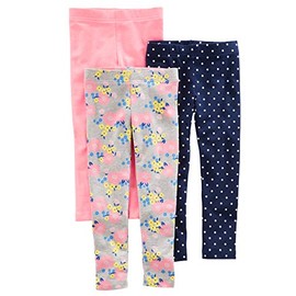 Simple Joys by Carter's Girls' 3-Pack Leggings, Grey Floral/Navy Dots/Pink, 3T