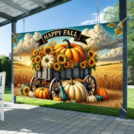 BlissYard 71x43 Inchs Happy Fall Banner Autumn Sunflower Pumpkin Backdrop Outdoor Indoor Decorations Fall Thanksgiving Truck Banner Baby Shower Background Photo Booth Props Party Supplies