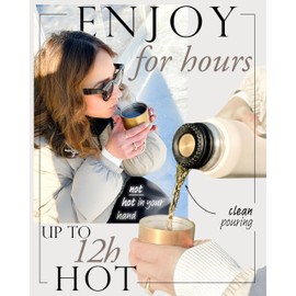 MAMEIDO Thermo Flask 1l with Cup, Flask for Hot Drink up to 12 Hours, Leak-Proof Thermal Flask 100% BPA Free for Hot Water, Coffee & Tea (Oak Wood Gold, 1 Litre)