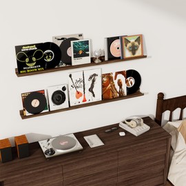 Axeman 48 Inch Floating Shelves | Picture Ledge Shelf Set of 2 | Walnut Wall Shelves with Lip | Walnut Picture Shelf for Wall with Ledge | Photo Ledges 48 Inch