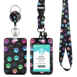 DUOUPA ID Card Holder with Strap, Extendable Key Ring Badge Holder, Lanyard with Carabiner for Women, Teacher, Nurse, Doctor, Student (Dog Paw)