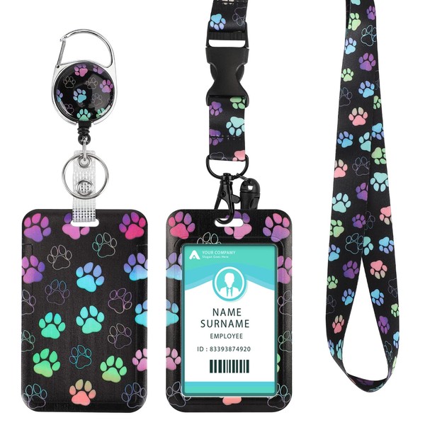 DUOUPA ID Card Holder with Strap, Extendable Key Ring Badge