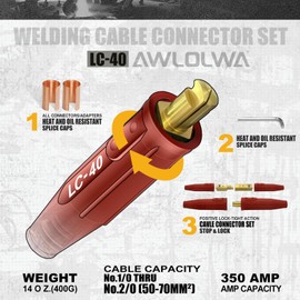 AWLOLWA LC-40 PRO Series Welding Cable Connectors Set (4-Pack) (Red)