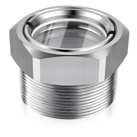 Boltigen 1-1/2'' NPT Male Hex Head Stainless Steel Oil Sight Glass, Liquid Level Gauge Oil Indicator Window for Air Compressor Gearbox Fittings Hydraulic Tank Sight Glass (1-1/2'' NPT Male)