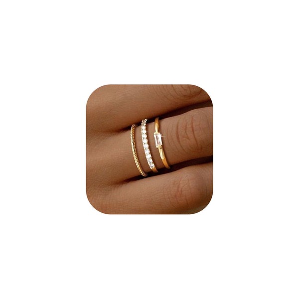 FDEETY Pack of 3 Women's Stackable Rings 14K Gold-Plated Cubic