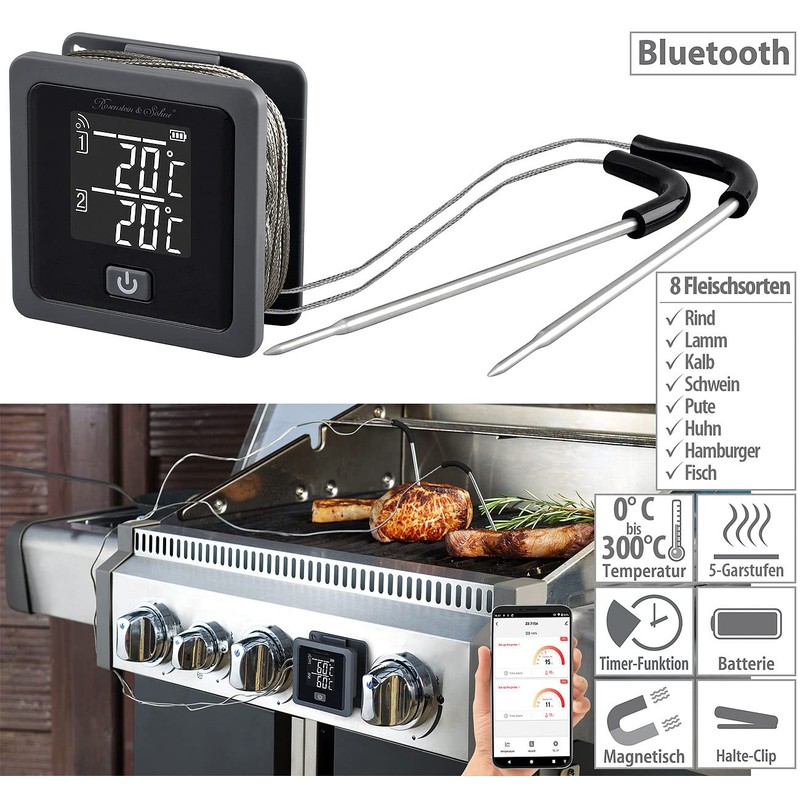 Rosenstein & Söhne Oven Thermometer: Smart Grill & Roasting Thermometer,