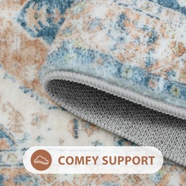 Uphome Blue Long Bathroom Rug Boho Tribal Bathroom Rug Runner Soft Plush Machine Washable Bath Mats Non-Slip Oriental Vintage Bath Rugs for Bathtub Sink Vanity, 18x47 inch