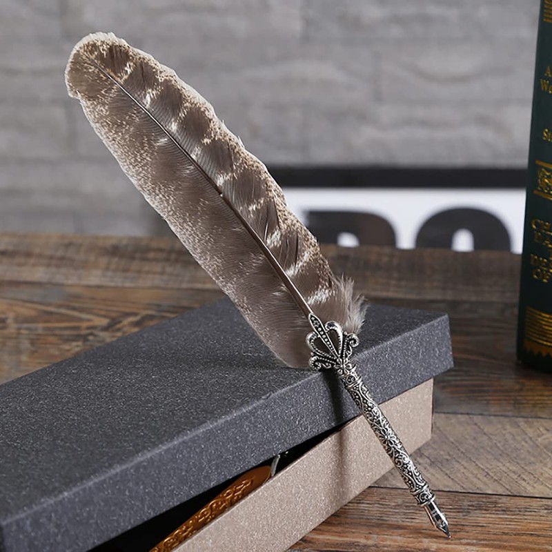 ANCLLO Vintage Feather Quill Pen Nature Feather Dip Pen for