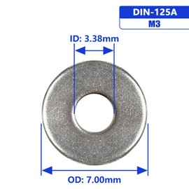 M3 x 7mm OD Flat Washer, 18-8 (304) Stainless Steel Washers Flat, 100PCS