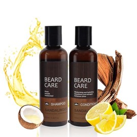 Beard Wash & Conditioner Set with Glycerin & Coconut Oil - Sandalwood & Lemon Scent, Softens & Strengthens Facial Beard, Reduces Itchiness (3.4oz x 2)