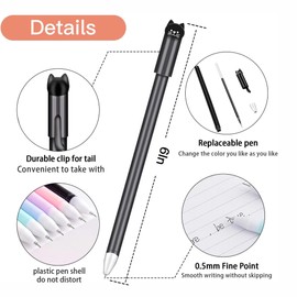 HPTZYQY Cat Pens, 12pcs Cute Cat Style Gel Pens with 0.5mm Black Ink, Fun Gifts for Kids, School, Office