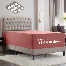 Empyrean Pink Clay Extra Deep Pocket Twin Fitted Sheet Kids, Hotel Luxury Twin Size Fitted Sheet Only Easily Fits 18 to 24 Inch Mattress, Super Soft, Wrinkle-Free Bed Sheets with Corner Straps