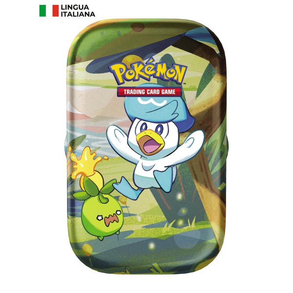 Pokémon Paldea Collectible Minoses, Pokémon Trading Card Game, Quaxly (Two Expansion Sleeves, One Illustration Card and Sticker Sheet) - Italian Edition