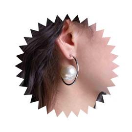 Aneneiceera Vintage Circle Pearl Earrings Gold Pearl Drop Earrings C Shape Stud Earrings Bridal Pearl Geometric Earrings Jewellery for Women and Girls (Gold), Zinc