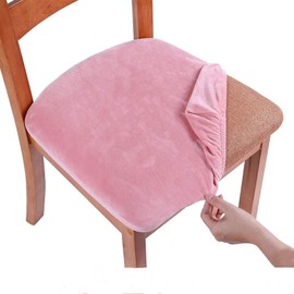 Homaxy Velvet Dining Chair Seat Covers Set of 6, Stretch Dining Chair Slipcovers with Ties, Removable Washable Dining Chair Seat Protector Cover, Pink