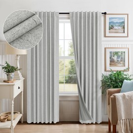 Light Grey Black Out Curtains 72 Inch Long for Dining Room 2 Panels Linen Textured Boho Blackout Drapes Double Sided Blocking Gray Room Darkening for Bedroom Garage Window Coverings 72 Length 6FT 6 FT