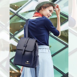 NICOLE & DORIS Fashion Daypacks Backpacks for Women Waterproof Rucksack PU Leather Shoulder Bags Handbag Anti-theft Mini Backpack School Bags Travel Backpack with Flap Blue