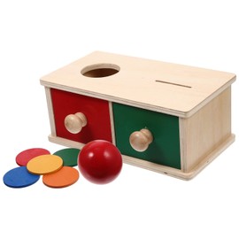 Alipis Montessori Wooden Toy Drawer Box Permanent Object Toy Set with Coins and Balls Spring Learning Toy Preschool Learning Gifts for