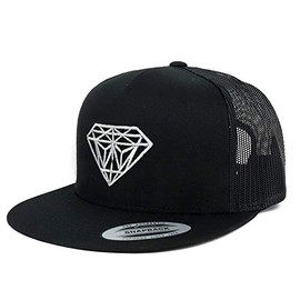 Armycrew Flexfit Oversize XXL Silver Diamond Embroidered 5 Panel Flatbill Snapback Mesh Cap - Black - 2XL