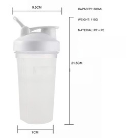 Missions Protein shaker bottle- 24oz Smoothie Bottle for sports supplements shakes- Good materials, Leak Proof 600ml Gym Shaker for Protein Shakes with Shaker Ball (white)