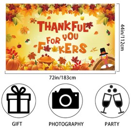 Friendsgiving Banner Decorations 72x44in Extra Large Happy Thanksgiving Backdrop Thankful for You Banners Background for Photograph Indoor Outdoor Celebrations Wall Door Party Home Decor(Multicolor)