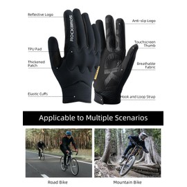 ROCKBROS Mountain Bike Gloves Knuckle Protective Pads MTB Gloves Touch Screen Cycling Gloves Anti-Slip Motorcycle Gloves for Motocross Racing Dirtbike Black