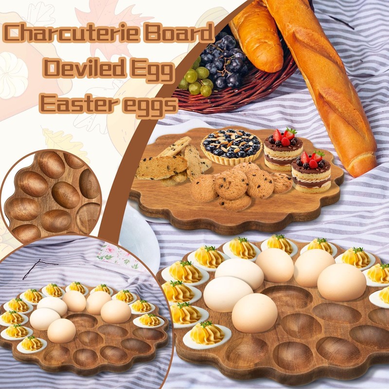 Gosodeny Acacia Wood Deviled Egg Platter 11 Inch 25 Holes